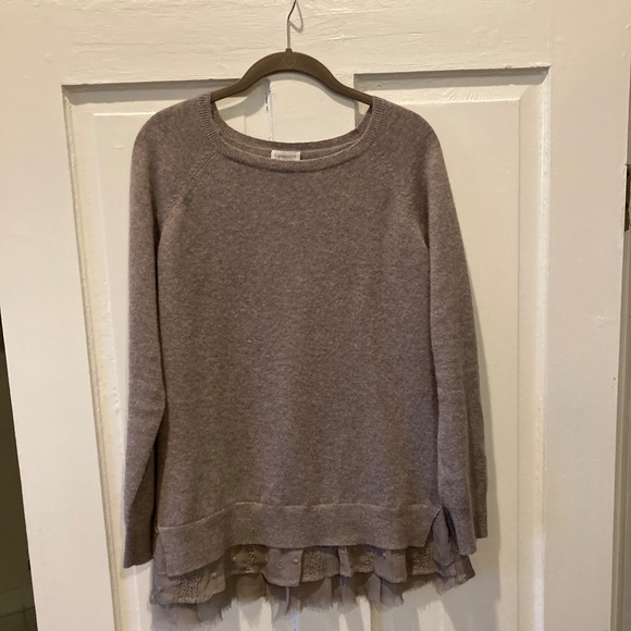 Garnet Hill Cashmere Lace hem sweater size M - Picture 3 of 10